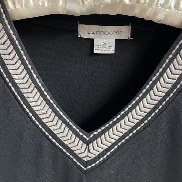 Liz Claiborne Womens Career Sleeveless Black Top Blouse Size XL Black and Taupe - Picture 2 of 6